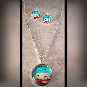 New happy camper necklace and earrings set